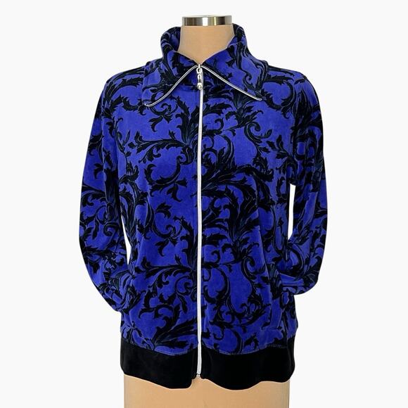 Onque Casual Sweater Jacket Womens Medium Black Purple Velour Full Zip Soft - Picture 3 of 9